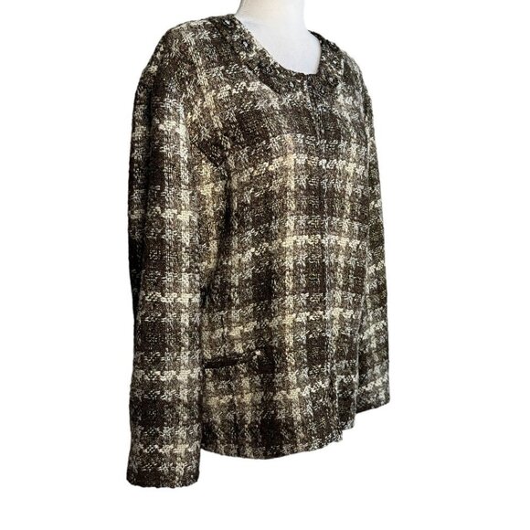 Chico's Tweed Plaid Boucle Blazer Jacket Embellished Beaded Metallic Women's XL - Picture 2 of 12